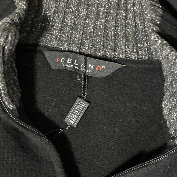Iceland Made In Italy Men’s Large Black 1/4 Zip Pullover Sweater 80% Wool - Picture 5 of 7